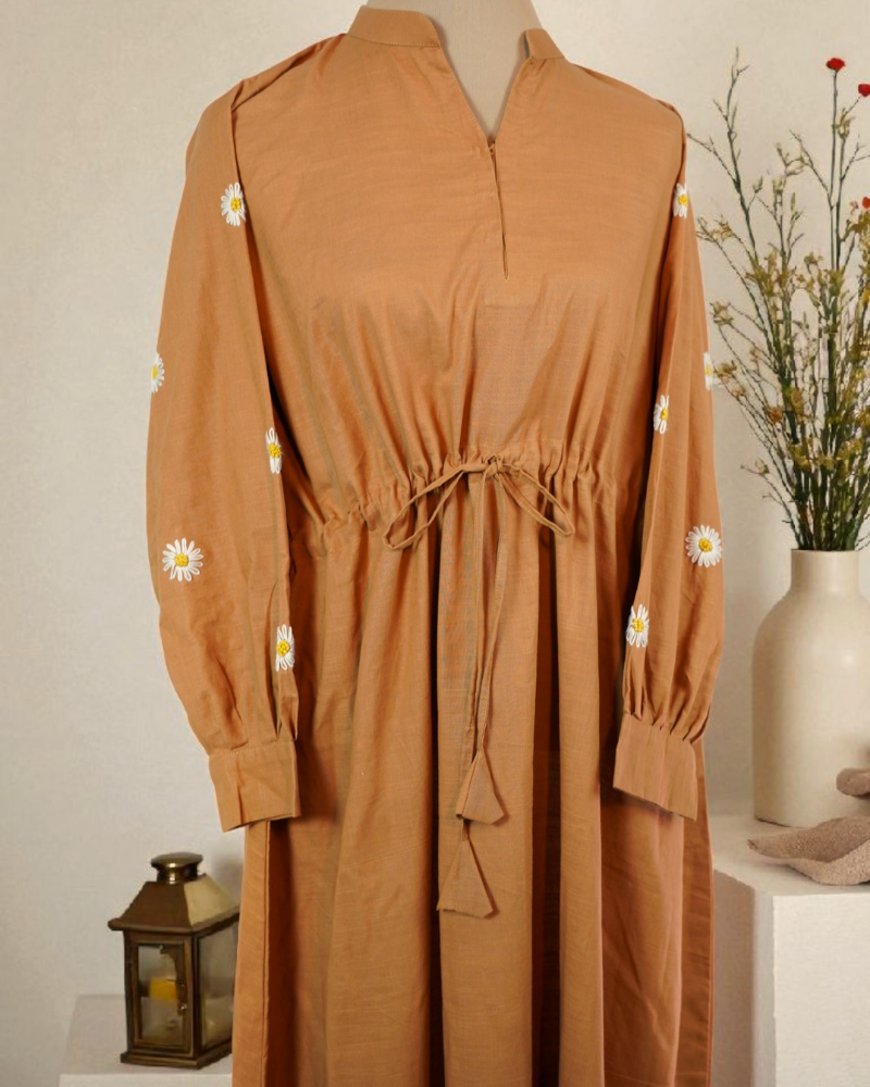 mustard cotton modest dress