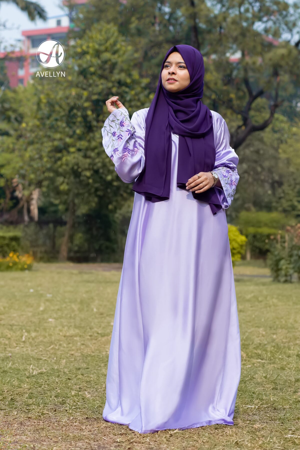 Lavender Floral Silk Abaya