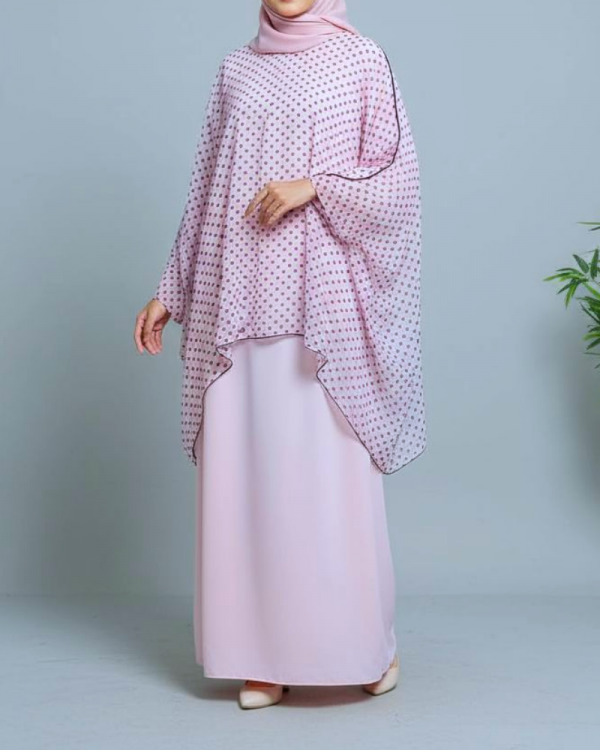 polka dot cape abaya baby pink