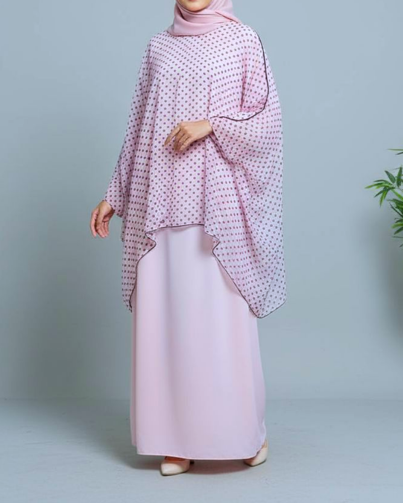 polka dot cape abaya baby pink