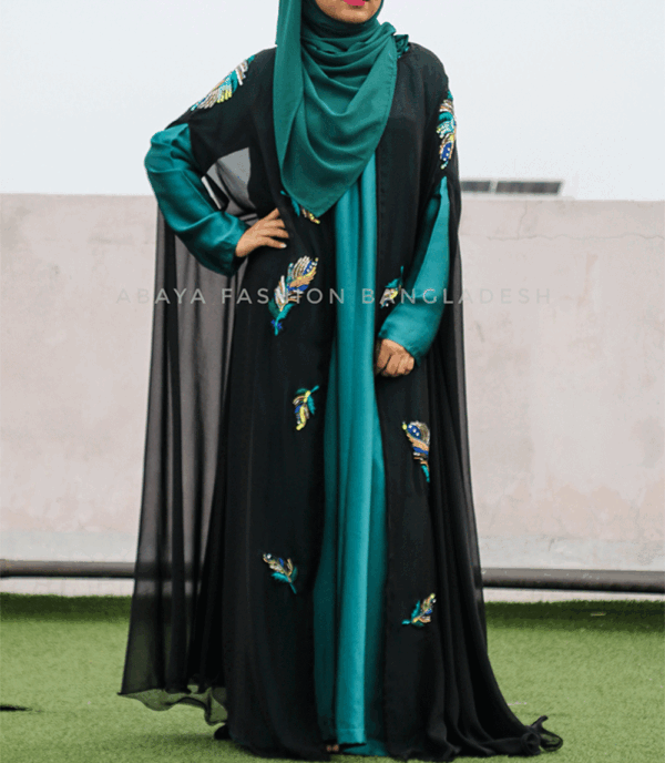 peacock feather cape abaya