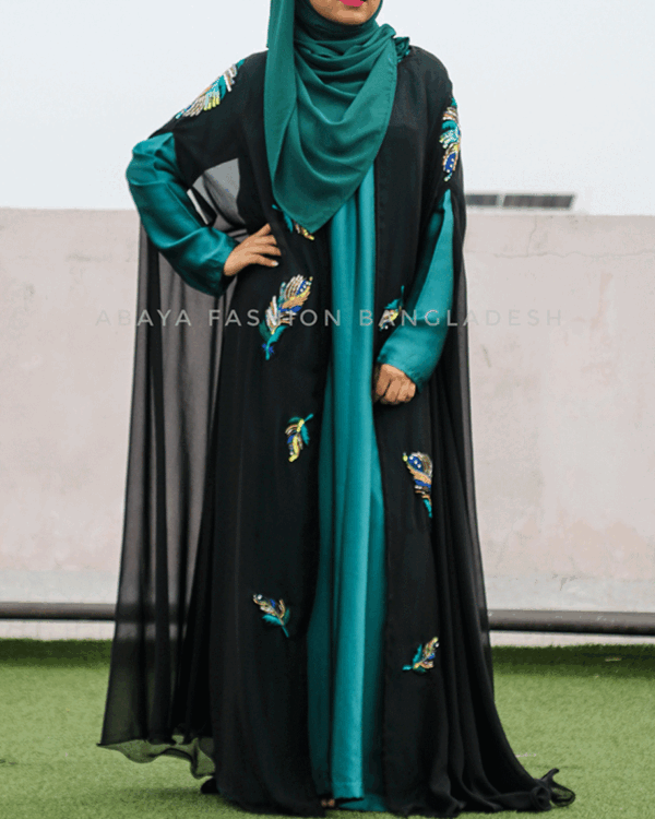 peacock feather cape abaya