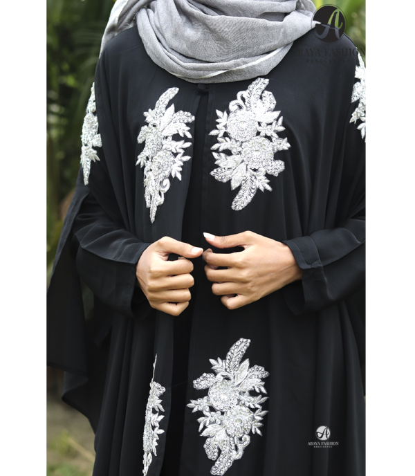 Embellished Cape Abaya - Black - Image 3