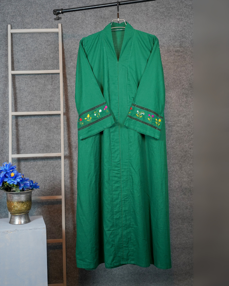 Emerald green cotton embroidered abaya